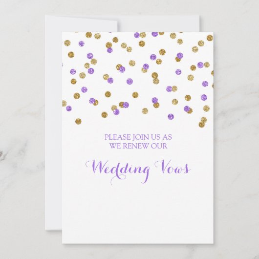Gold Paarse Confetti Vow Renewal Uitnodiging (Voorkant)