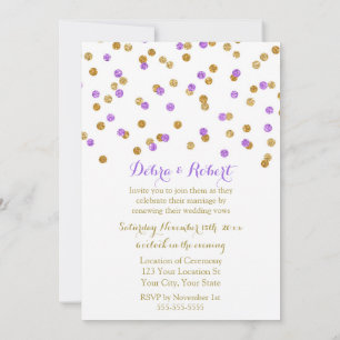 Gold Paarse Confetti Vow Renewal Uitnodiging