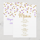 Gold Paarse Confetti Wedding Menu (Voorkant / Achterkant)