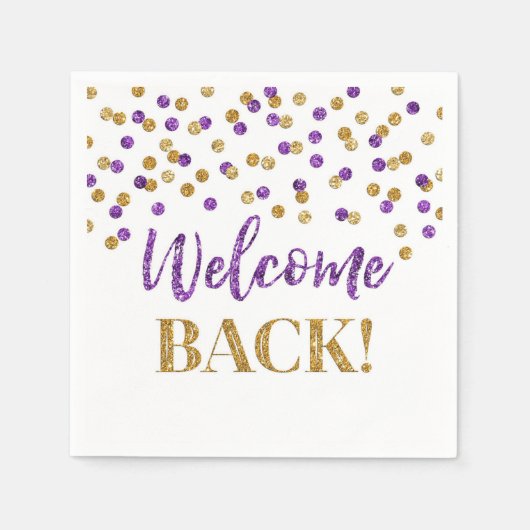 Gold Paarse Confetti Welkom terug Napkins Servet (Voorkant)