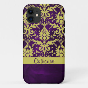 Gold Paarse Damask iPhone 11 Hoesje