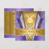 Gold Paarse Damask Floral Elegant Birthday Party Kaart (Voorkant / Achterkant)