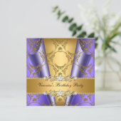 Gold Paarse Damask Floral Elegant Birthday Party Kaart (Staand voorkant)