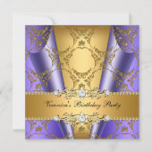 Gold Paarse Damask Floral Elegant Birthday Party Kaart (Voorkant)