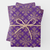 Gold Paarse Damask Inpakpapier Vel (In situ)