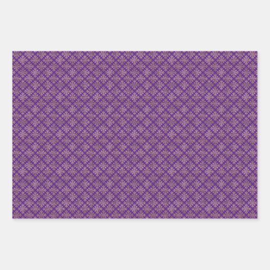 Gold Paarse Damask Inpakpapier Vel (Voorkant 3)