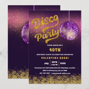 Gold Paarse Disco Birthday Kaart