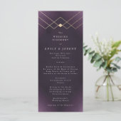 Gold Paarse Elegance Diamond Geo Deco Wedding Programmakaart (Staand voorkant)