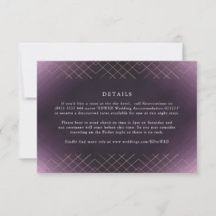 Gold Paarse Elegance Diamond Geo Deco Wedding RSVP Kaartje