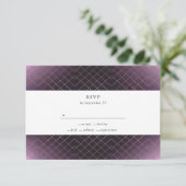 Gold Paarse Elegance Diamond Geo Deco Wedding RSVP Kaartje (Staand voorkant)