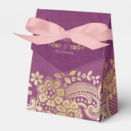 Gold paarse elegante  huwelijksgunst bedankdoosjes (Voorkant Zijde)