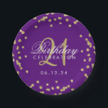 Gold Paarse Faux Glitter Confetti 21st Birthday Papieren Bordje<br><div class="desc">Elegant 21ste verjaardag Gold Paarse Faux Glitter Confetti design.</div>