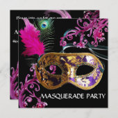 GOLD PAARSE FEATHER DAMASK MASK Masquerade Party Kaart (Voorkant / Achterkant)