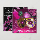 GOLD PAARSE FEATHER DAMASK MASK Masquerade Party Kaart (Voorkant / Achterkant)