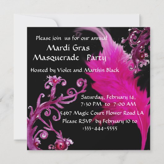 GOLD PAARSE FEATHER DAMASK MASK Masquerade Party Kaart (Achterkant)