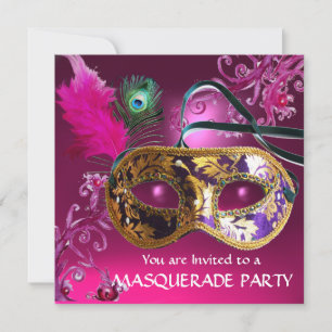GOLD PAARSE FEATHER DAMASK MASK Masquerade Party Kaart
