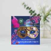 GOLD PAARSE FEATHER DAMASK MASK Masquerade Party Kaart (Staand voorkant)