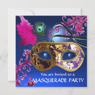 GOLD PAARSE FEATHER DAMASK MASK Masquerade Party Kaart