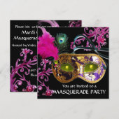 GOLD PAARSE FEATHER DAMASK MASK Masquerade Party Kaart (Voorkant / Achterkant)