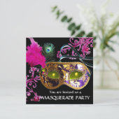 GOLD PAARSE FEATHER DAMASK MASK Masquerade Party Kaart (Staand voorkant)