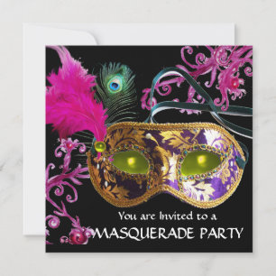 GOLD PAARSE FEATHER DAMASK MASK Masquerade Party Kaart