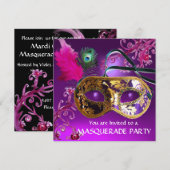 GOLD PAARSE FEATHER DAMASK MASK Masquerade Party Kaart (Voorkant / Achterkant)