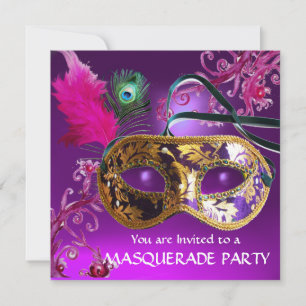 GOLD PAARSE FEATHER DAMASK MASK Masquerade Party Kaart