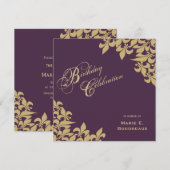 Gold Paarse Fleur de Lis Milestone Birthday Party Kaart (Voorkant / Achterkant)