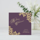 Gold Paarse Fleur de Lis Milestone Birthday Party Kaart (Staand voorkant)