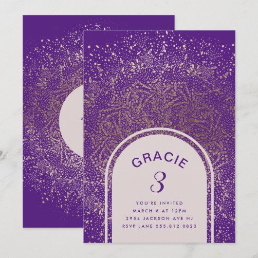 Gold Paarse Folie Celebration Arch | Partij voor d Kaart (Voorkant / Achterkant)