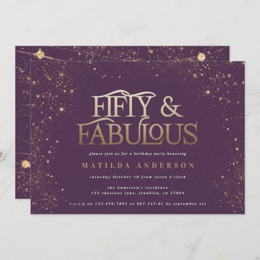 Gold paarse glitter 50 en geweldige verjaardagsfee (Voorkant / Achterkant)