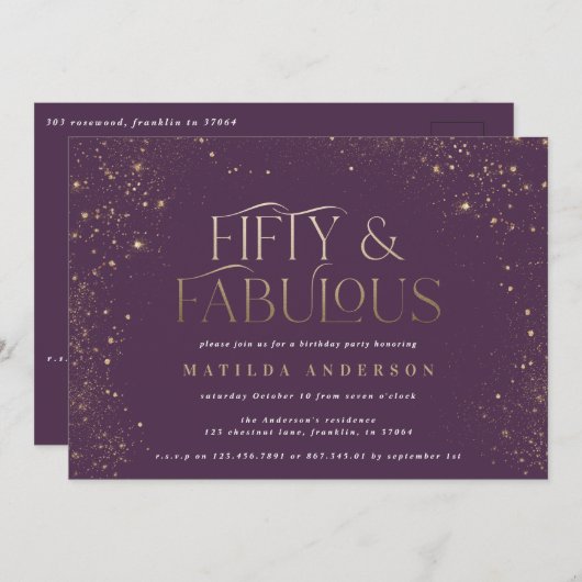 Gold paarse glitter 50 en geweldige verjaardagsfee (Voorkant / Achterkant)
