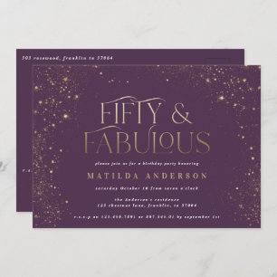 Gold paarse glitter 50 en geweldige verjaardagsfee