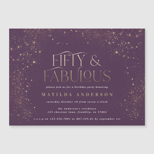 Gold paarse glitter 50 en geweldige verjaardagsfee (Voorkant)