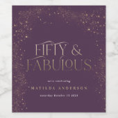 Gold paarse glitter 50 en geweldige verjaardagsfee wijn etiket (Enkel label)
