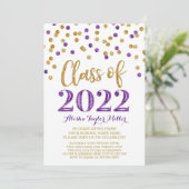 Gold Paarse Glitter Confetti Graduation Party 2022 Kaart (Staand voorkant)