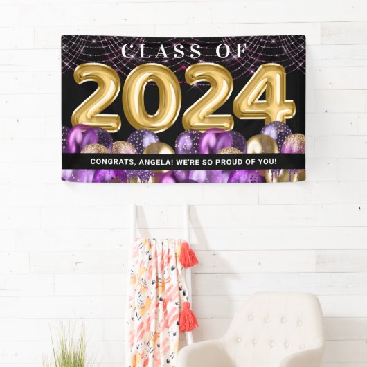 Gold Paarse glitter-klasse van 2024 Afstuderen Spandoek (Insitu)