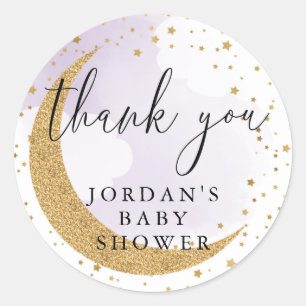 Gold Paarse glitter over de maan Ronde Sticker