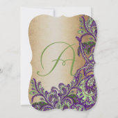 Gold Paarse Groene  Peacock Paisley Wedding Kaart (Achterkant)