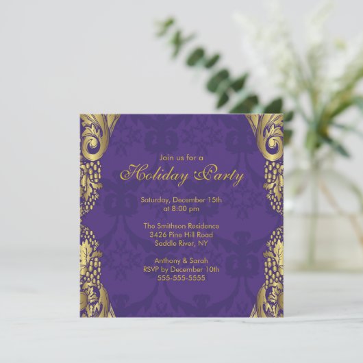 Gold Paarse kerstfeestdag Kaart (Staand voorkant)