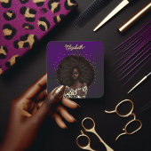 Gold & Paarse Leopard Afro-Amerikaanse kapsalon Vierkante Visitekaartje