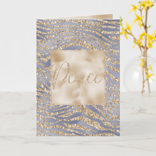 Gold Paarse Luxe Glitter Zebra Peace Kerstmis Kaart (Gele Bloem)