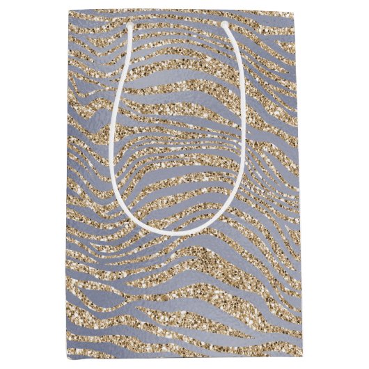 Gold Paarse Luxe Glitter Zebra Peace Kerstmis     Medium Cadeauzakje (Voorkant)