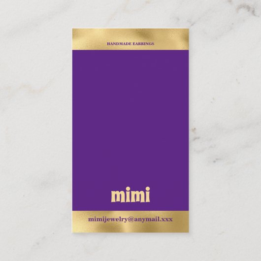 Gold Paarse Luxury Earring Display Visitekaartje (Achterkant)