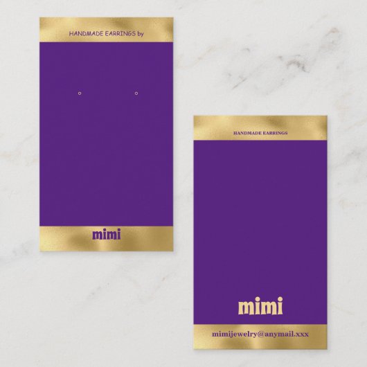 Gold Paarse Luxury Earring Display Visitekaartje (Voorkant / Achterkant)