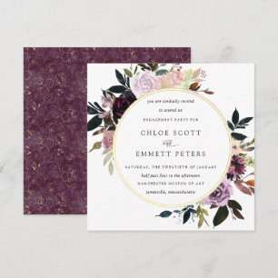Gold Paarse Mauve Pink Floral Engagement Party Kaart