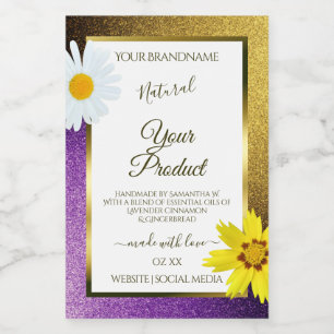 Gold Paarse metalen witte glitteretiketten Voedselcontainer Etiket