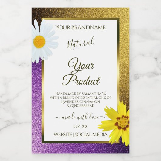 Gold Paarse metalen witte glitteretiketten Voedselcontainer Etiket (Enkel label)