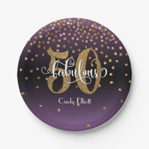 Gold Paarse Ombre 50 & Fabulous Birthday Papieren Bordje