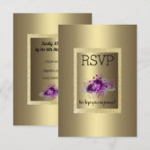 Gold Paarse Simple Elegant Floral RSVP (Voorkant / Achterkant)